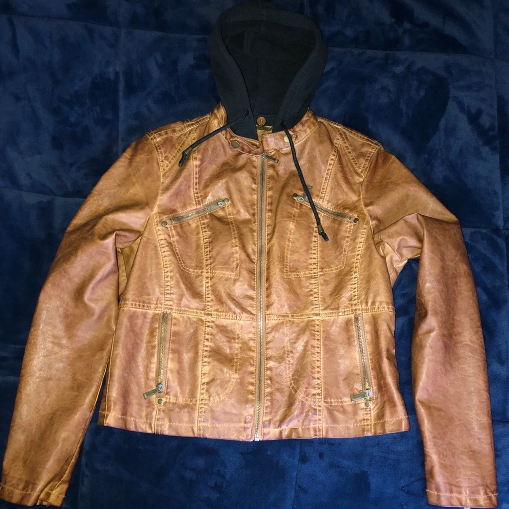 Jou Jou Leather Jacket with Detachable Hood